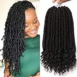 12 Inches 6 Packs Senegalese Spring Twist Hair with Curly Ends Short Ombre Crochet Hair Bounce Synthetic Crochet Braids Hair (1B#)