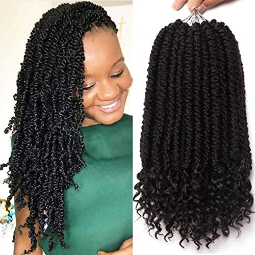 12 Inches 6 Packs Senegalese Spring Twist Hair with Curly Ends Short Ombre Crochet Hair Bounce Synthetic Crochet Braids Hair (1B#)