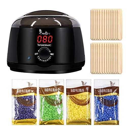 Easy, Safe, Comfortable, Hair Removal Waxing Kit with Celsius Digital Temperature Display Electric Hot Wax Warmer monitoring, Hard Wax pearls and Wax Applicator Sticks