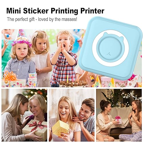 Image of Mini Photo Printer, Mini Portable Thermal Printer Bluetooth Instant Photo Printer with 10 Rolls of Thermal Paper and USB Charging Printer for Note /Journal /Memo (Blue)