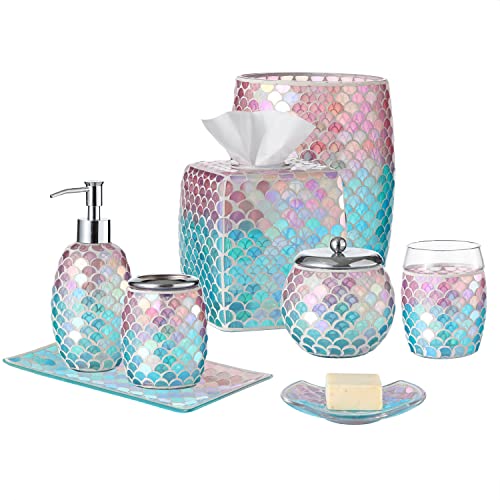 Image of Bathroom Wastebasket - Glass Decorative Trash Can (Mermaid)