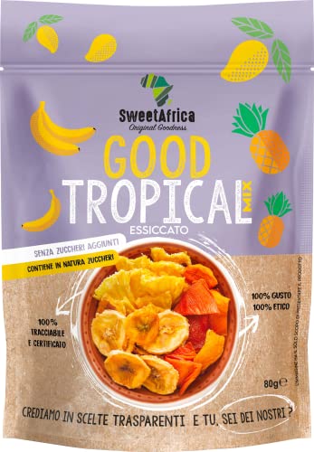 SweetAfrica - Good Tropical mix - Chips di Mango, Ananas e Banana essiccati, snack frutta secca (480gr) - 80g x 6pz
