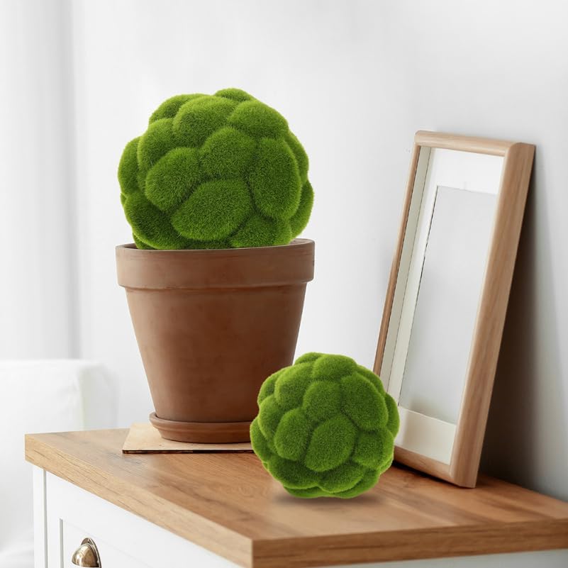 Cabilock Simulated Moss Balls Artificial Plant Topiary Decoration for Wedding Party Garden Window Ceiling Hanging 5.91 Inch Green Moss Sphere