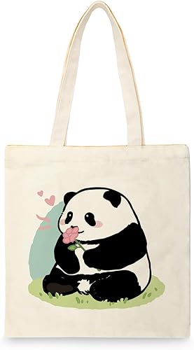 Bolsa de compras de lona grande reutilizable con cierre de cremallera para mujer, elegante bolsa impresa con un colgante de oso para niñas