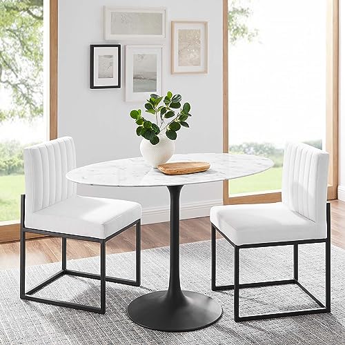 Image of Modway Lippa 48 inch Oval Artificial Marble Dining Table, Black White