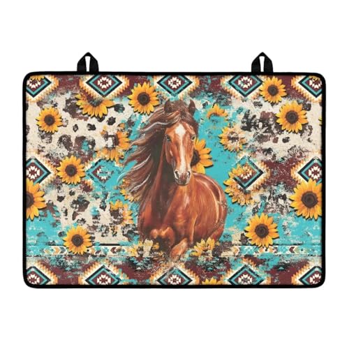 Image of Electric Stove Top Covers Heat Resistant Glass Ceramic Cooktop Cover Mat Multipurpose Kitchen Scratch Resistant Flat Top Stove Cover, 29 x 21 Inch, Horse Sunflower Aztec Print