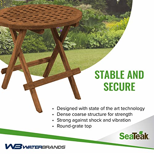 Seateak Round-Grate Top Folding Deck Table | Teakwood Folding Table | Small Folding Wood Table| 20" L X 20" W X 20" H #TOP3