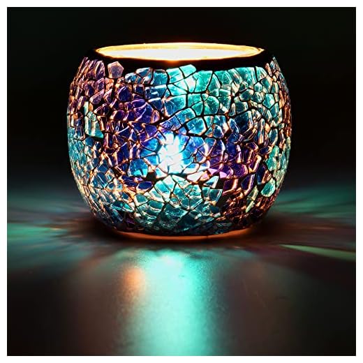 Larcenciel Portavelas de Cristal Mosaic, Portavelas Romántico y Vintage de Hecho a Mano, Jarrón, Portaplumas, Portavelas Decoracion para Decoración del Hogar, Bodas, Fiestas (Azul)