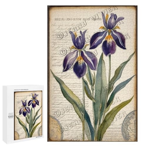 1000 Piece Jigsaw Puzzle for Adults – Vibrant Purple Iris in Bloom | Artistic Wooden Puzzle for Garden & Nature Enthusiasts, Cozy Cottage Style