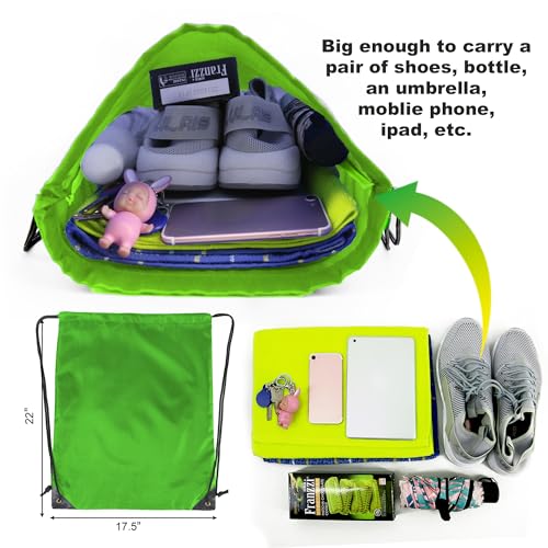 Image of BeeGreen Green Drawstring Backpack Bags Bulk 2 Pack X-Large 22.4 inch L x 17.5 inch W Sports Cinch Sackpack Gym String Bags Machine Washable Heavy Duty for Men Women