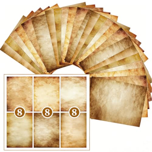 48 Hojas Papelería Vintage, A4 Pergamino Papel De Copia con Impresión A Doble Cara, Retro Papel Antiguo 100 g/m² para Escribir Cartas, Proyectos De Manualidades, Invitaciones Y Mapas Del Tesoro