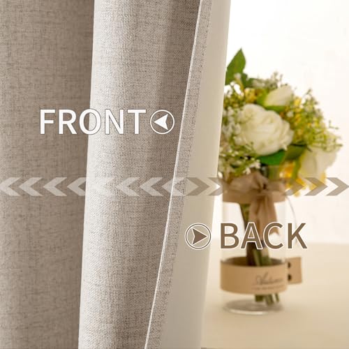 Image of MIULEE Linen Textured Curtains Solid 100% Blackout for Bedroom Thermal Insulated Taupe Grommet Room Darkening Curtains & Drapes Luxury Decor for Living Room 52 x 72 Inch (2 Panels)