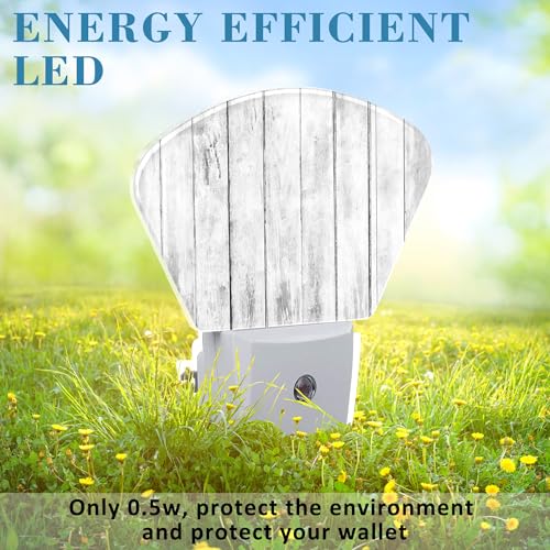 Image of White Wooden Texture Night Light, Old Wood Grain Nightlight Plug into Wall with Dusk to Dawn Sensor for Kid Girls Boys Women Men Bedroom, Hallway, Kitchen, Bathroom, Stairs Decor