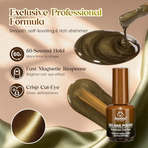 Image of Beetles Olive Green Cat Eye Gel Nail Polish, Cabin Moss 15ml Fall Gel