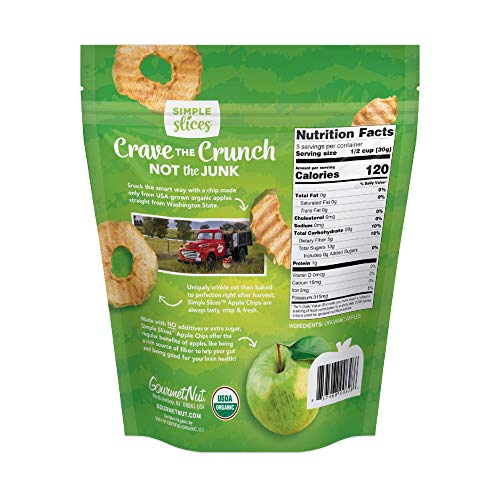 Gourmet Nut, Simple Slices Organic Baked Chips USA Grown Apples No Added Sugar 3.5 Oz Pack, Green Apple, 3 Count - Thumbnail 2