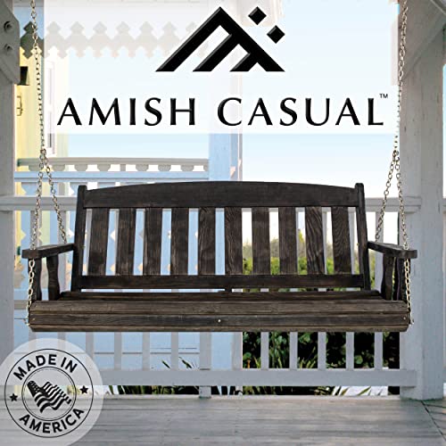 Image of Amish Casual Heavy Duty 800 Lb Mission Treated Porch Swing with Hanging Chains (5 Foot, Semi-Solid Black Stain)