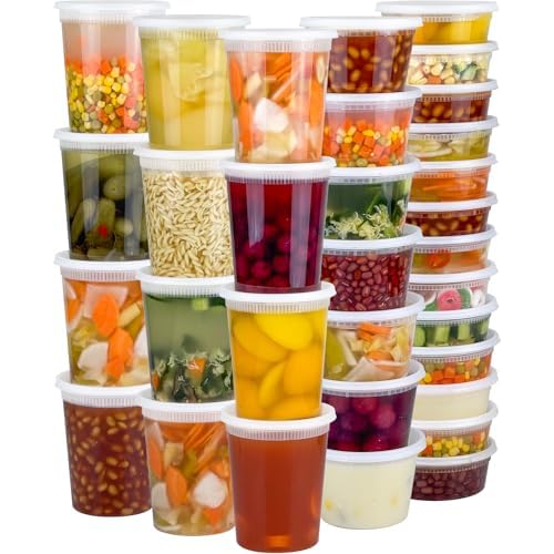 60 Sets (120-Piece) Deli Containers with Lids, 32/16/8 oz X 20 Set Each, Leak-Proof & BPA Free Airtight Takeout Plastic Food Storage Containers for Soup, Freezer/Microwave/Dishwasher Safe