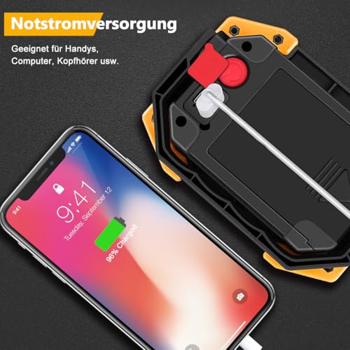 30W LED Akku Strahler Baustrahler Wiederaufladbare Superhell 2000 Lumen Arbeitsleuchte Wasserdichtes COB Arbeitsleuchte USB Campinglampe für Garage Outdoor Camping Angeln Notfall Baustellen, 2 Stück