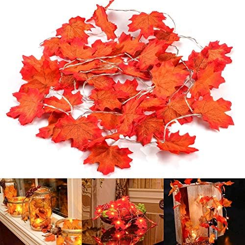 Fall Decor Maple Leaf String Light, 7.4ft /20 Led Maple Fairy Light 3AA Battery Powered Harvest Harvest Fall Garlands String Lights for Thanksgiving Halloween Christmas Birthday Decor