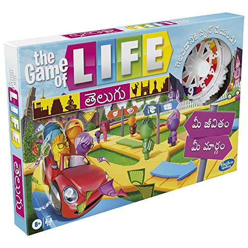 Hasbro Gaming The Game of Life Game in Telugu (తెలుగు) for 2 to 4 Players, for Kids Ages 8 and Up, Includes Colorful Pegs
