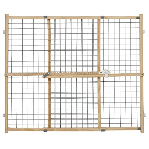 New World Wire Mesh Pet Safety Gate, Dog Gate Expands From 73.6 - 127cm Wide, 81.3cm Tall, Wood, Powder Coated Wire