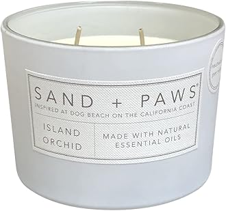 Sand + Fog Paws Scented Candle - Island Orchid - Additional Scents and Sizes –Luxurious Air Freshening Jar Candles Neutralize pet Odors and Enhance Home décor – 100% Cotton Lead-Free Wicks - 12 oz