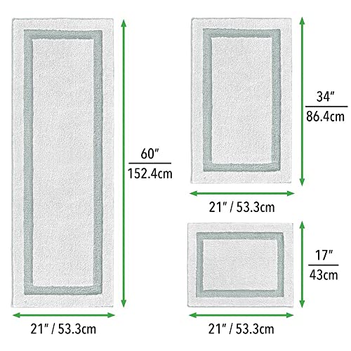 Mdesign Microfiber Polyester Bathroom Rug, Non-Slip Bath Mat, Plush Bath Rug For Bath, Shower, Tub - Water Absorbent, Machine Washable - Hydra Collection - Set Of 3, White/Water Blue #TOP2