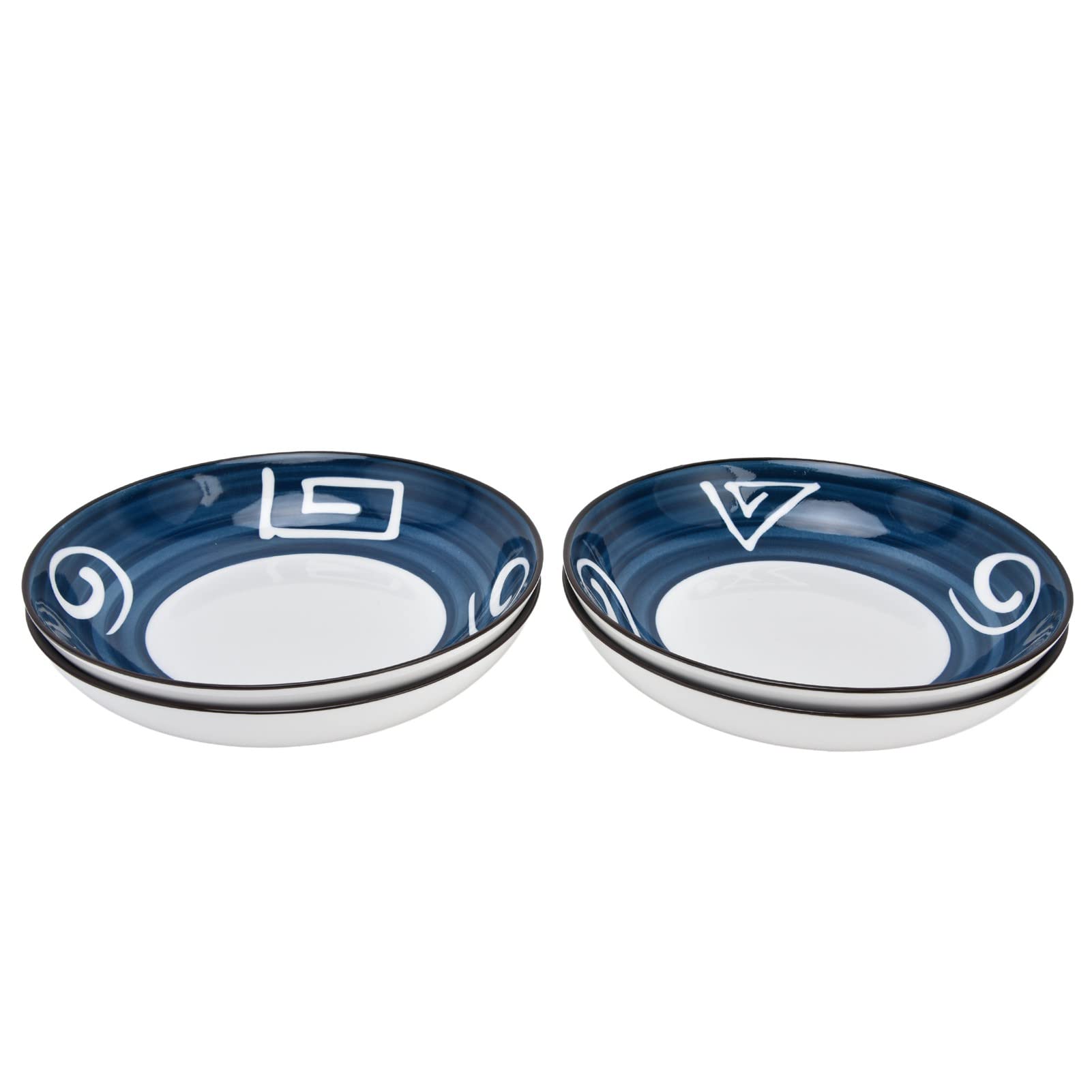 Fdit Ensemble de 4 Bols Japonais en Porcelaine à Motif Bleu et Blanc pour Soupe, Salade, Pâtes, Lavables au Lave-vaisselle et, Bols en Céramique de Style Japonais 7,28 Pouces
