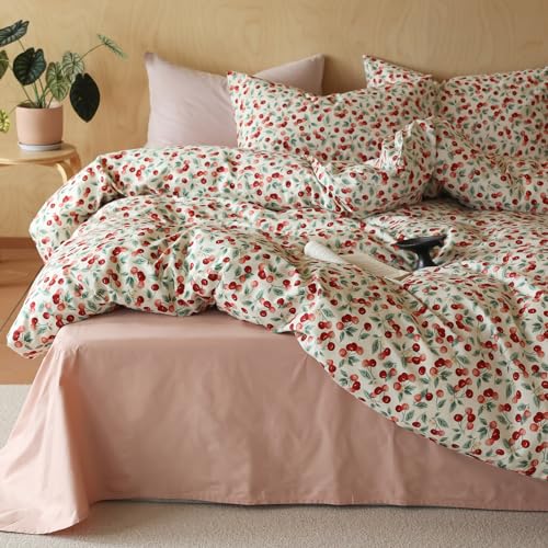 MKXI Botanical Duvet Cover Twin 100% Cotton Red...