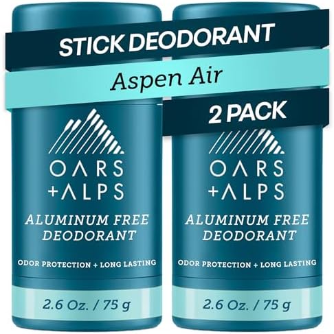 Oars + Alps Deodorant for Men & Women, Aluminum Free Deodorant for Men, Dermatologist Tested, Clean Ingredients, Vegan, Long Lasting, Odor Protection, Aspen Air, 2pk, 2.6oz