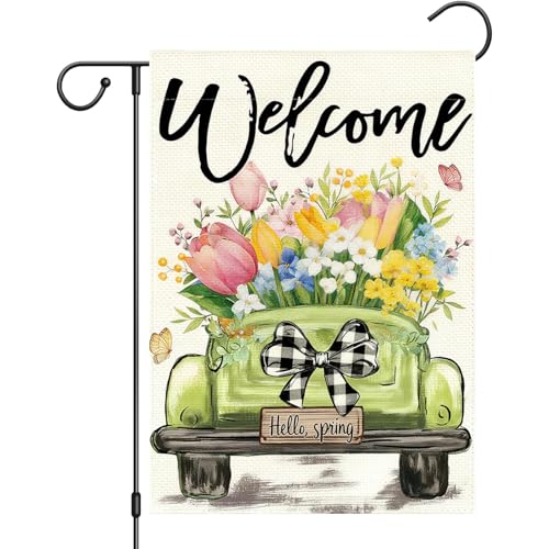Anytin Spring Garden Flag 12x18 Double Sided, Vivid Tulip Flower