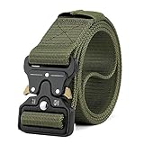 MOZETO Taktischer Gürtel, Unisex Militär Gürtel mit Schnellspanner Metallschnalle, Nylon Gürtel für Outdoor, Arbeit, Militär, Freizeit, Jagen - Gift Packaging,Armee Grün,L-140cm
