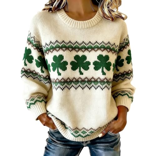 Sudadera para mujer del Día de San Patricio Impreso Casual Top Cuello Redondo Camiseta de Manga Larga Tops Tops Ropa de Secado Rápido Ventilada para Mujer Blusas para Festival, O beige., XXL