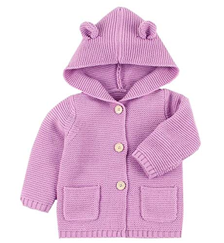 Winter Sweaters for Baby Girls Cardigans Autumn Hooded Newborn Boys Knitted Jackets Light Purple1 18m