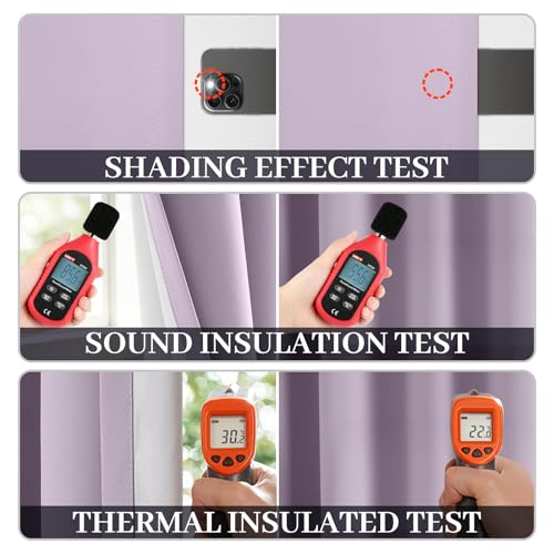 Yakamok Lilac 100% Blackout Curtains 63 Inches Long with 2 Thick Layers-Light Purple Room Darkening Thermal Insulated Window Curtain Set of 2 Panels for Bedroom Living Room 52x63 Inches,Lavender