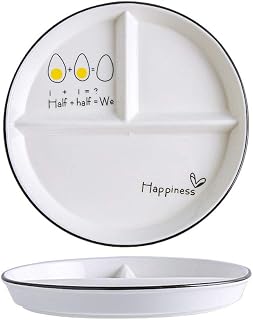1 PCS Ceramic Dinosaur Portion Control Plate Divided Dish for Rational Eating, Divided Dessert Plate Salad Plate Dinner Plate-Happiness-8 Inch