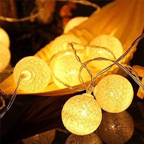 LED Lichterkette Baumwollkugeln mit Stecker, 3,8m 20er Cotton Ball...