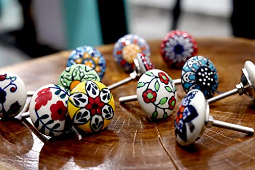 Ceramicworlds12 Pieces Vintage Ceramic Multi Colour Knobs Pack Cabinet Knobs Drawer Pull Decorative Painted Knobs Kitchen Furniture Drawer Pulls For Home, Kitchen, Bathroom Or Office #TOP5