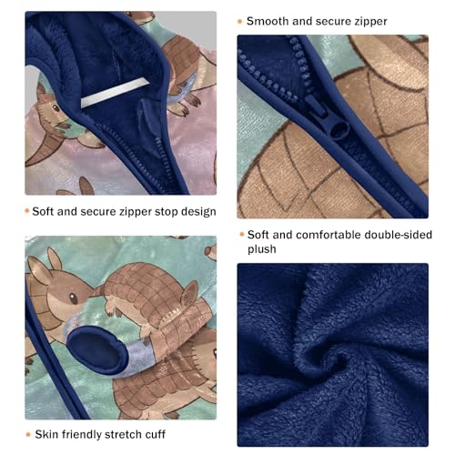 Cute Armadillo Pattern on Fabric Toddler Fleece Jacket Girl Boys Hooded Fleece Jacket Coat Warm Outwear Zip-up 3-10T3