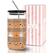 Hidden Message Coffee Mug 16oz Halloween Spooky Glass Cup, Boo Basket Gifts Fall Cup Gag Gift Iced Coffee Tumbler for Friends, Family, Funny Office Gifts for Coworkers & Work Besties