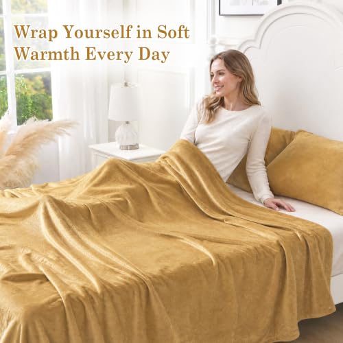 Image of Viviland Plush Microfleece King Bed Sheet Set, Gold /Camel