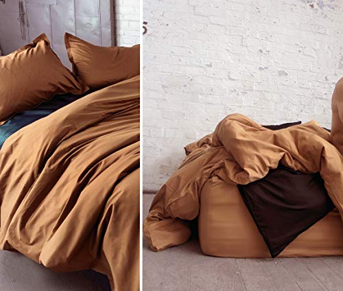 Solid Color Egyptian Cotton Duvet Cover Luxury Bedding Set High Thread Count Long Staple Sateen Weave Silky Soft Breathable Pima Quality Bed Linen (Queen, Copper) #TOP3