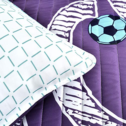 Lush Decor Girls Soccer Bedding Set, Full / Queen - 5 Pieces Includes Reversible Comforter Quilt, 2 Pllow Shams And 2 Accent Pillows, Purple #TOP3