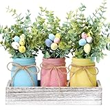 Easter Decorations, Mason Jar Centerpiece for Dinning Table with Wood Tray & Easter Eggs Decor, Table Decor for the Home, Spring Decorations for Home