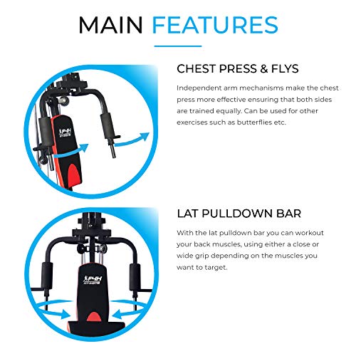 Fit4home Multi-functional Home Gym Workout Station Fitness Body Exercise | Adjustable Seat, 81kg Weight Plates | Black Red TF-7001 - Image 4