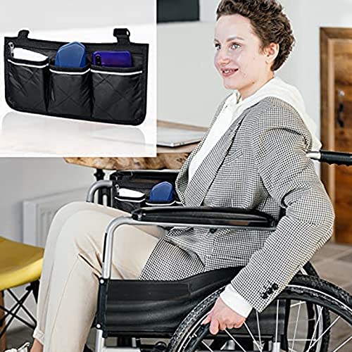 YGYQZ Wheelchair Armrest Accessories, Side Bags to Hang on Side with Bright Line Walker Pouches Waterproof Black Storage Fathers Mothers Day Gifts for Home/Outdoor/Baby Cart (Black Side) - Thumbnail 7