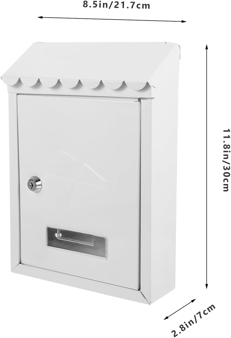 Didiseaon Vintage Wall Mount Mailbox Iron Post Box with Lock Outdoor Mailbox for Home Garden Letters Documents Newspapers White