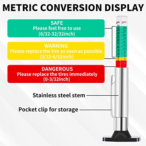Molain Miernik głębokości bieżnika opon, 2 sztuki, 32 nds/25 mm, oznaczony kolorami miernik głębokości opon, dokładne narzędzie pomiarowe do głębokości bieżnika opon, metryczny miernik głębokości