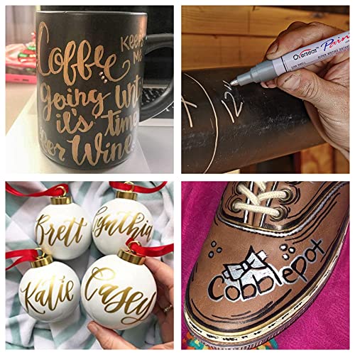 Gold And Silver Paint Marker Pens - 6 Pack Permanent Oil Based Metallic Paint Pen, Medium Tip, Quick Dry And Waterproof Markers For Rock, Wood, Fabric, Plastic, Canvas, Glass, Mugs #TOP3