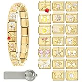 papasgix Juego de pulseras italianas de oro con 1 pieza dorada de iniciación de Brascelet 20 dijes surtidos, 1 herramienta de apertura de 9 mm, pulseras modulares italianas hechas a mano